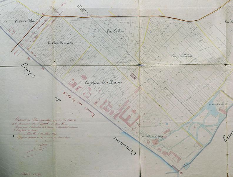 Extrait du plan parcellaire de la commune de Deuil, n°5, 1846. Partie composée des bords du lac au niveau de l'établissement thermal.