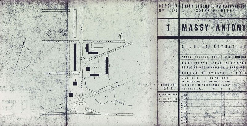 Plan de situation réalisé par l'architecte Jean Ginsberg en février 1964. Plan, échelle 0.0005, 1964. (AD Essonne, 1502W 1399)