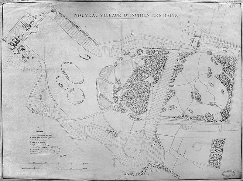 Plan du lotissement Peligot autour du lac : 'Nouveau village d'Enghien les Bains' vers 1830.