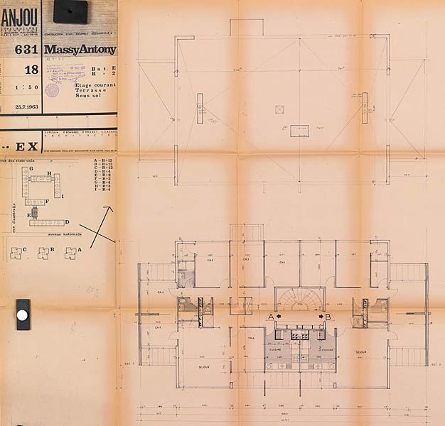 Plan d'étage courant des tours R+13. (AM Massy, 7 T 117)