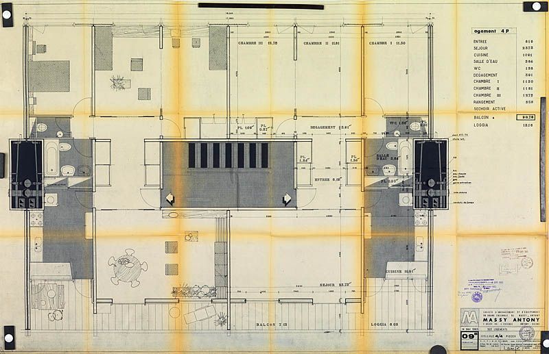Plan de cellule 4 pièces, 14 mai 1963. (AM Massy, 7 T 74)
