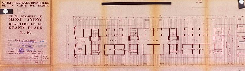 Plan de rez-de-chaussée d'une barre R+16, 31 août 1962. (AM Massy, 7 T 199)