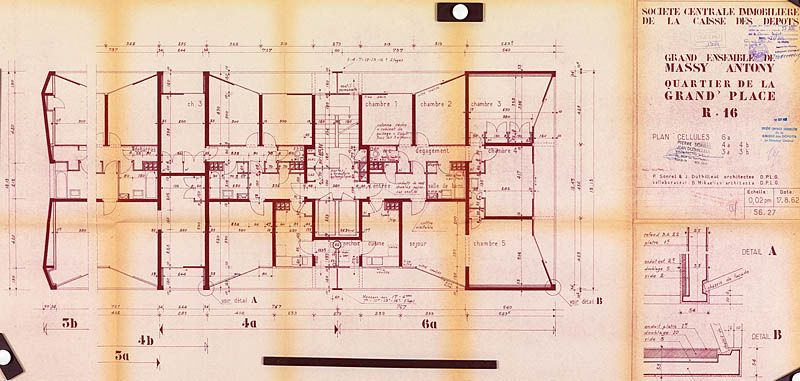 Plan de cellules 4, 5 et 6 pièces. (AM Massy, 7 T 199)