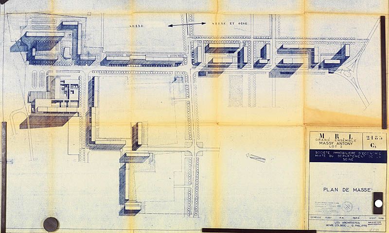 Plan masse de l'ensemble de l'opération situé sur les deux communes d'Antony et de Massy. (AM Massy, 7 T 99)