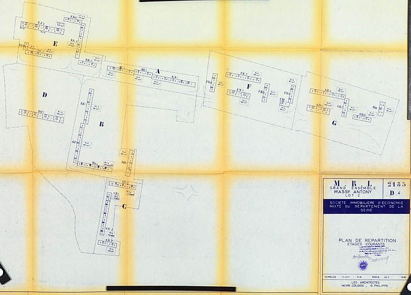 Plan de répartition des logements de l'ensemble de l'opération. (AM Massy, 7 T 99)