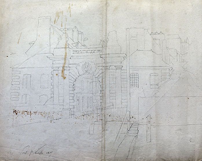 La porte Saint-Nicolas en 1825. Dessin, 1825. (Musée Bossuet, Meaux)