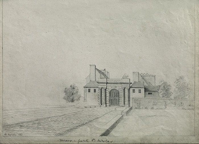 Dessin de la porte Saint-Nicolas par Alexis Petit, 18 septembre 1820. (Médiathèque Luxembourg, Meaux. Fonds Endrès )