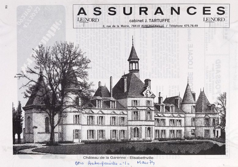 Affiche publicitaire de la compagnie d'assurances installée au château de la Garenne. Carte postale, vers 1925. (AM Aubergenville).