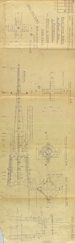 Plan de construction de la flèche de l'église. Tirage, , vers 1928. (AM Aubergenville).