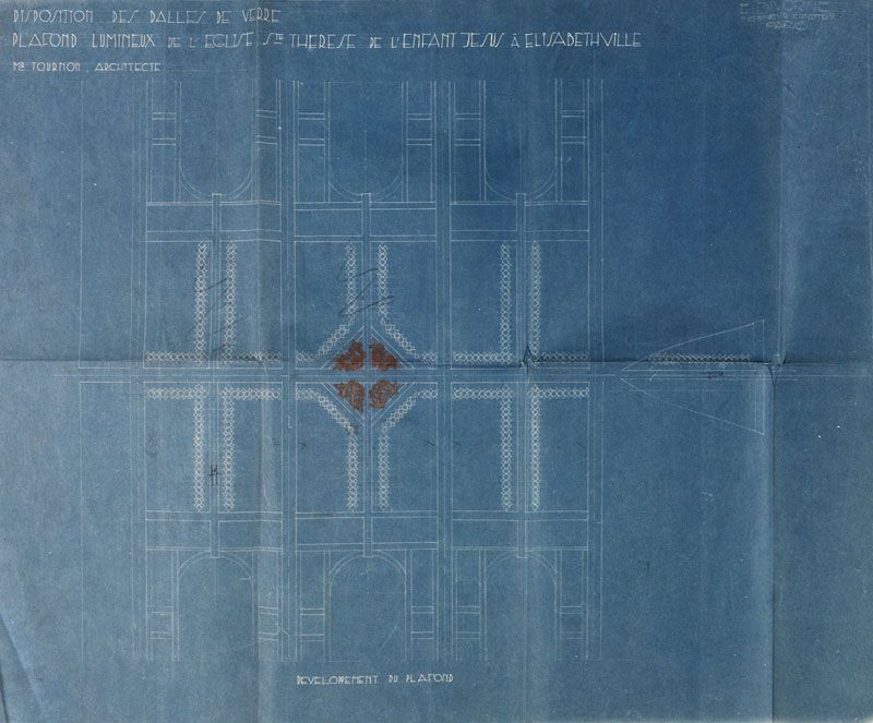 Disposition des dalles de verres de l'église. Tirage, vers 1929. (AM Aubergenville).