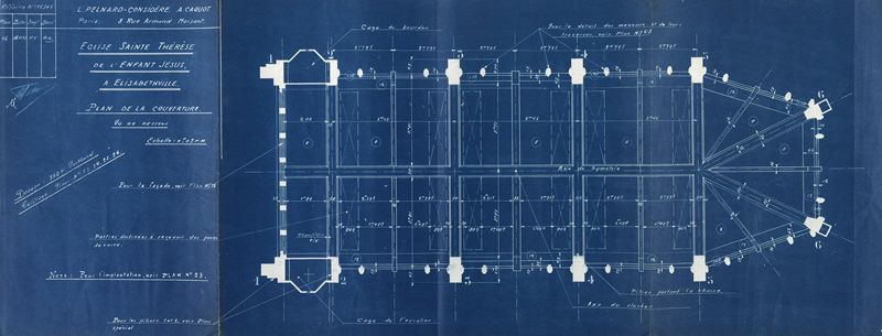 Plan des voûtes de l'église. Tirage, 1927. (AM Aubergenville).