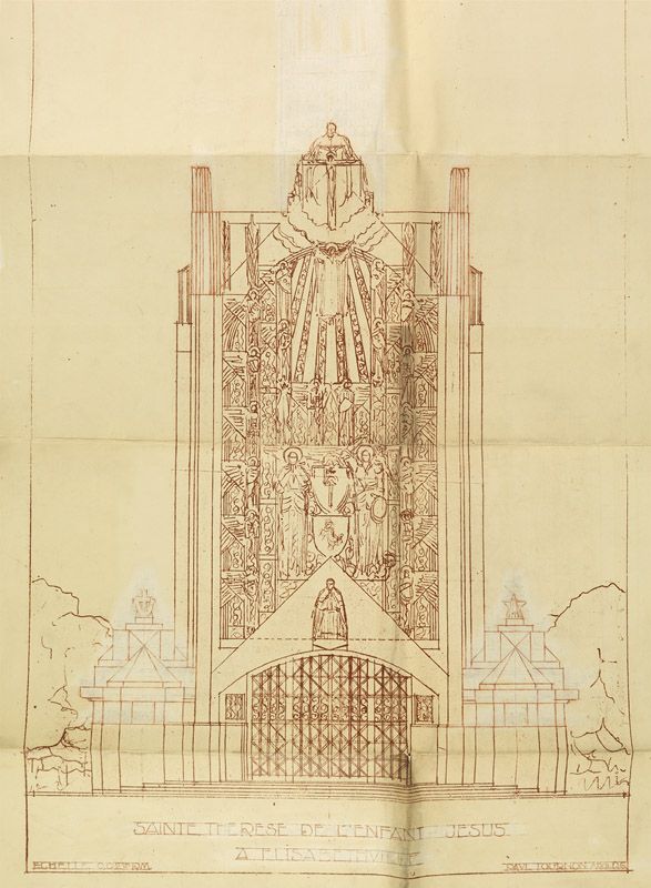 Dessin de la façade principale de l'église. Tirage, 1927. (AM Aubergenville).