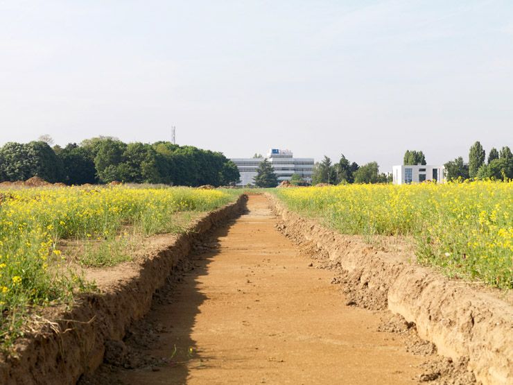 Gif-sur-Yvette. Terrains agricoles en cours d'urbanisation près de la rigole de Corbeville.