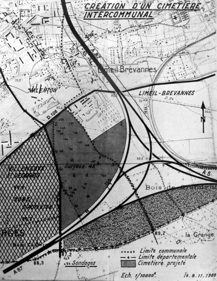 Plan de localisation du terrain finalement retenu, daté de novembre 1968, fourni à Robert Auzelle en même temps que le programme définitif.