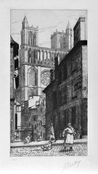 La collégiale. (Région Ile-de-France. Fonds CREDOP). Gravure.