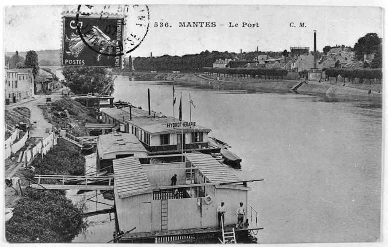 L'établissement de balnéothérapie sur l'île de Mantes. (Région Ile-de-France. Fonds CREDOP). Carte postale.