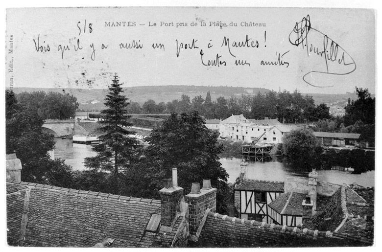 Le port de Mantes, sur l'île en face de la porte aux prêtres. (Région Ile-de-France. Fonds CREDOP). Carte postale.