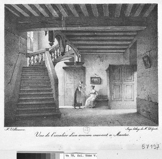 Escalier d'un ancien couvent. (BNF. Topo Va 78, fol. tome V. B 7196). Lithographie.