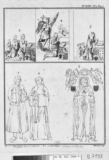 Monuments funéraires du couvent des Cordeliers. (BNF. Topo Va 78, fol. tome V. B 7198). Gravure.