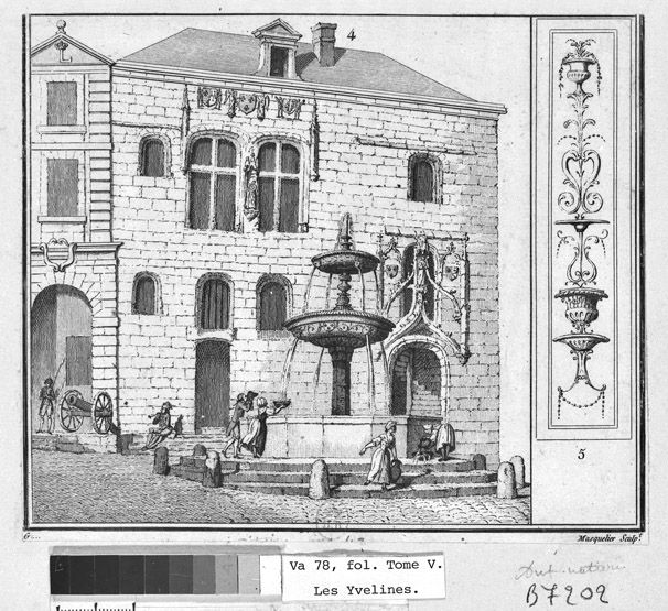 La fontaine de la place de l'hôtel-de-ville. (BNF. Topo Va 78, fol. tome V. B 7202). Gravure.