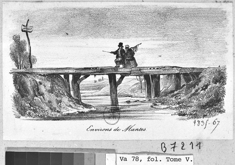 Pont des environs de Mantes (sur la Vaucouleurs?). (BNF. Topo Va 78, fol. tome V. B 7211). Gravure.