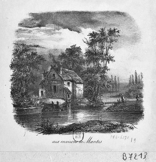 Maison sur une île de Mantes. (BNF. Topo Va 78, fol. tome V. B 7213). Gravure.