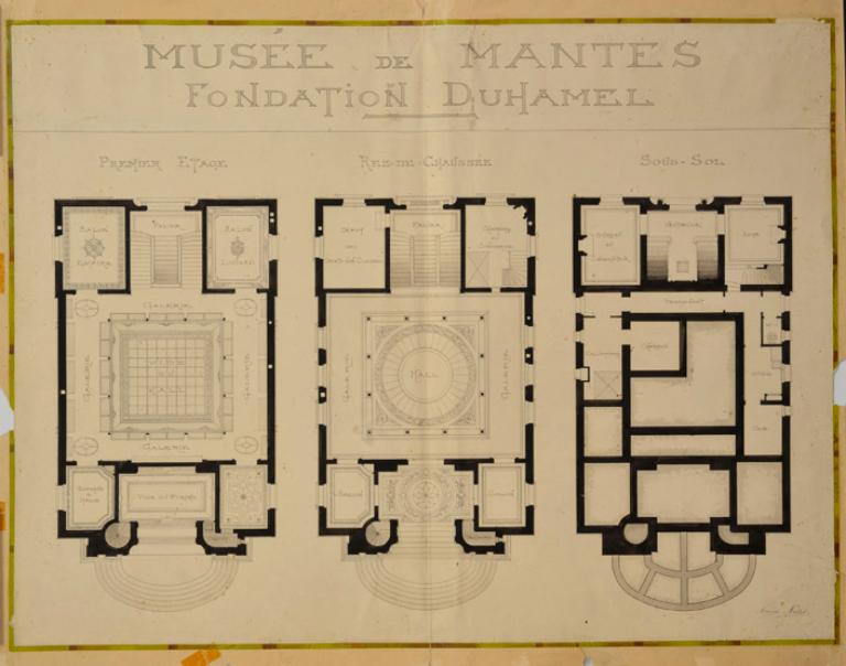 Plan des trois niveaux. Dessin de Maurice Nalet. (AM Mantes-la-Jolie, 5M28)