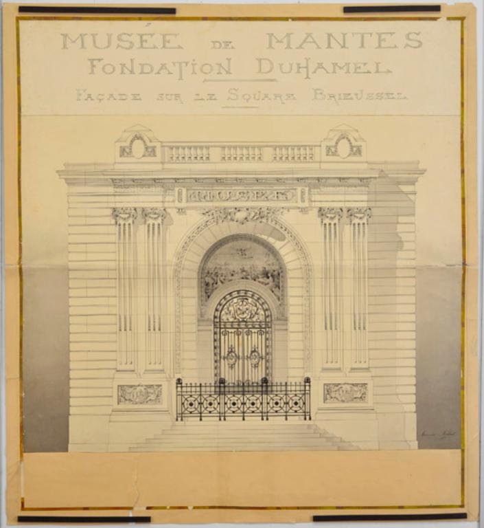 Façade principale. Dessin de Maurice Nalet. (AM Mantes-la-Jolie, 5M28)