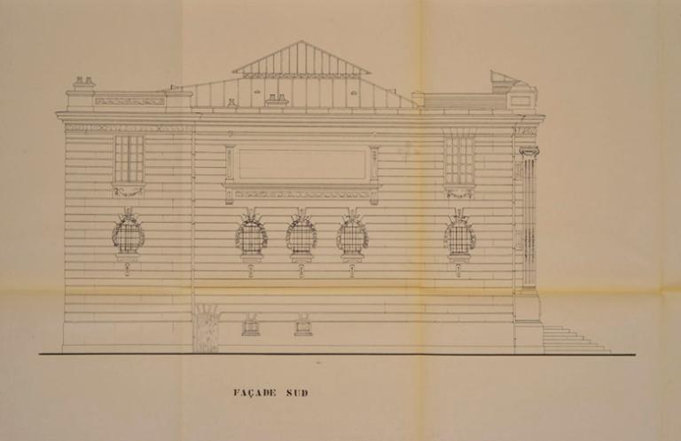 Relevé de la façade sud. Projet de restauration en 1981. Tirage. (AM Mantes-la-Jolie 53 W 123)