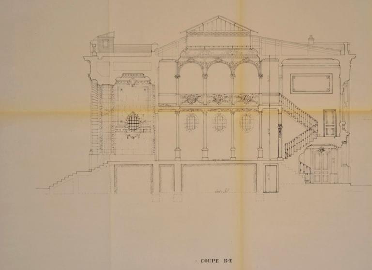 Coupe longitudinale. Projet de restauration en 1981. Tirage. (AM Mantes-la-Jolie 53 W 123)