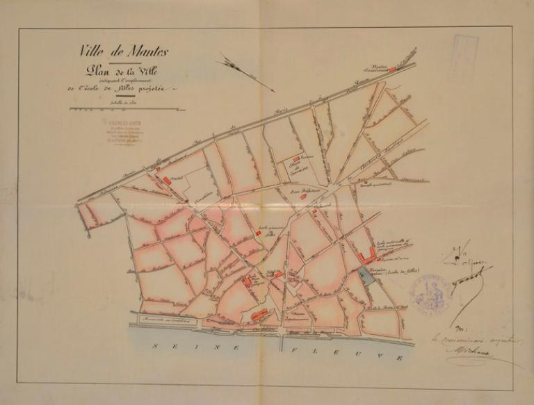 Plan de la ville de Mantes vers 1910, avant l'annexion de Gassicourt. (AM Mantes-la-Jolie 1 O 6)