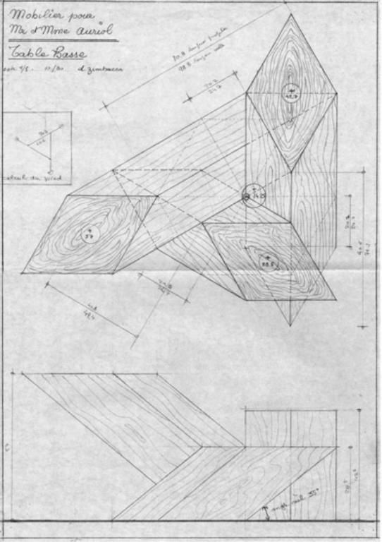 Dessin préparatoire pour la table basse. 