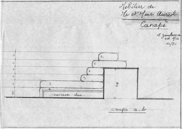 Dessin préparatoire pour le canapé. 