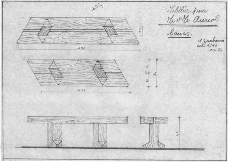 Dessin préparatoire pour les bancs. 