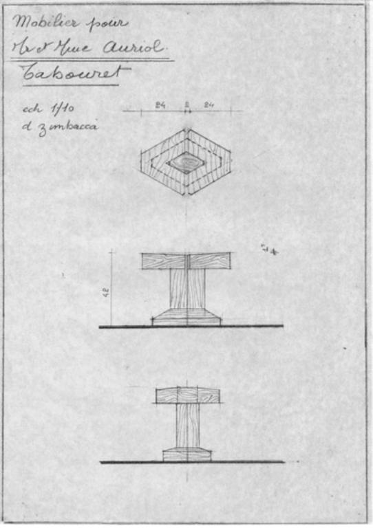 Dessin préparatoire pour le tabouret. 