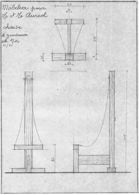 Dessin préparatoire pour la chaise "Elaphe"