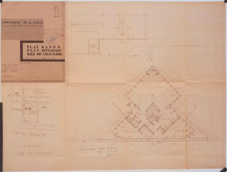 PLan du rez de chaussée de la Maison Weill extrait du permis de construire. 