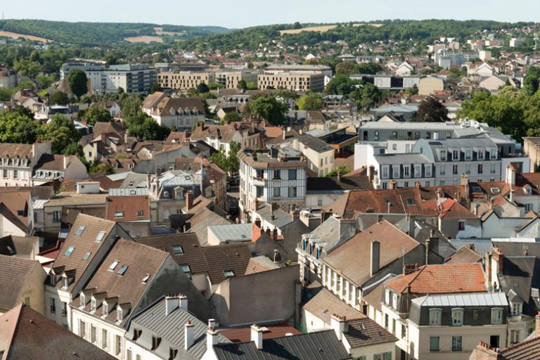 Le quartier autour des rues Cadotte et L'Evesque vu de puis la tour Saint-Maclou.