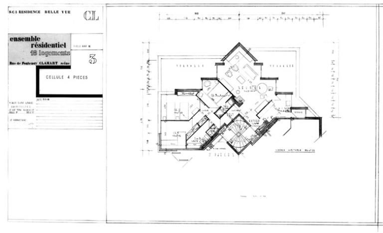 Plan d'une cellule de 4 pièces, extrait du permis de construire. 