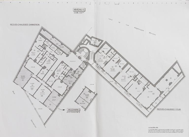 Plan général du niveau 0 (rez-de-chaussée côté cour et côté rue Ganneron)