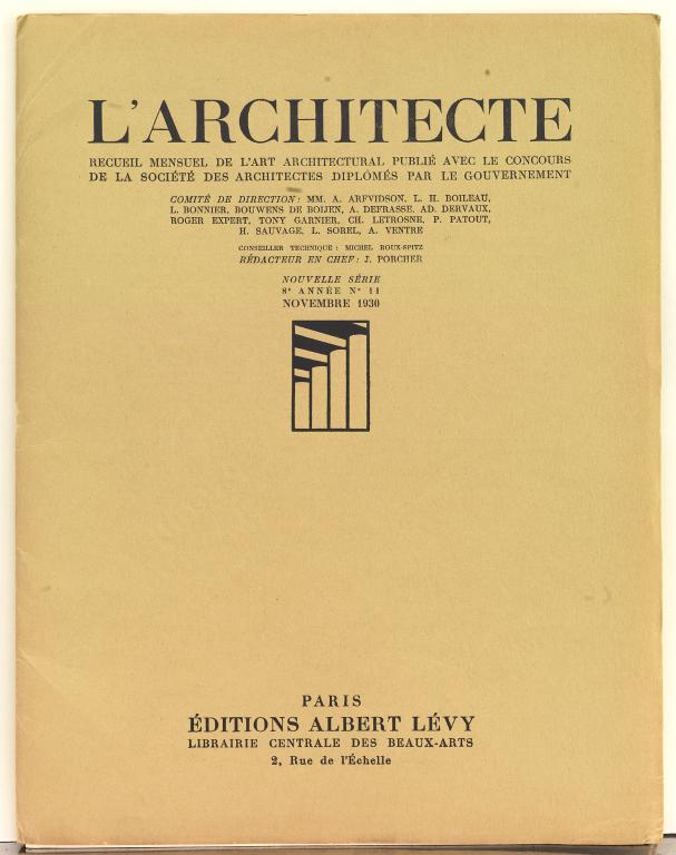 Page de garde revue L'Architecte, 8e année, n°11, novembre 1930