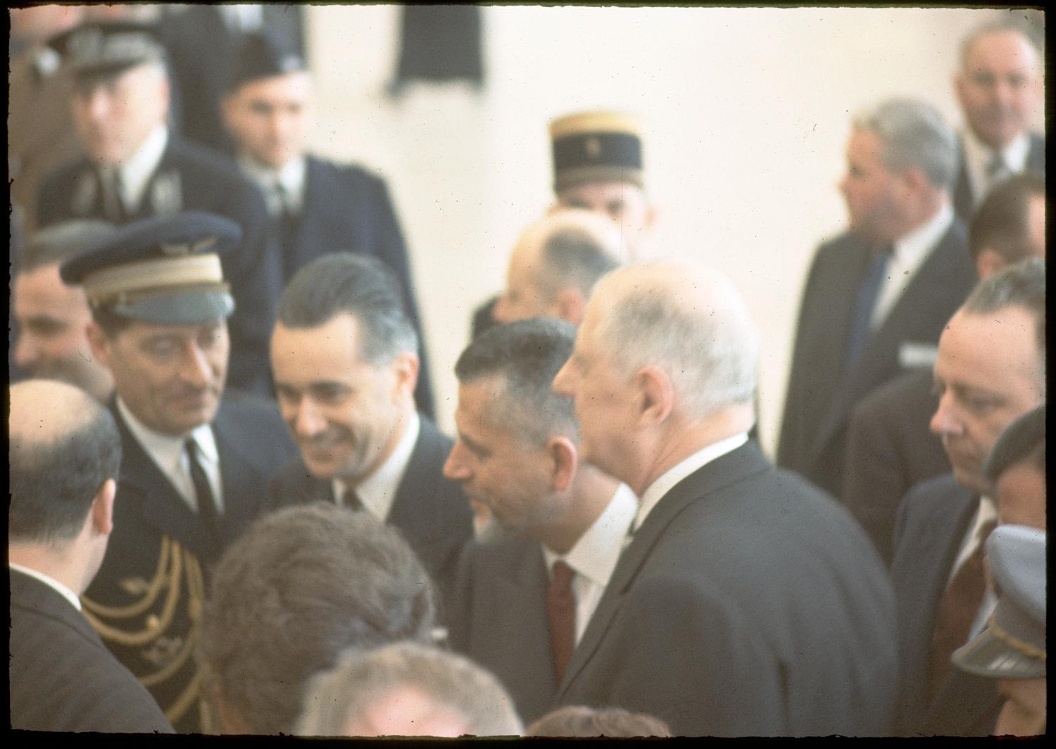 24/02/1961 Inauguration des Installations Terminales, le président de la République Charles de Gaulle, le président de l'Assemblée nationale Jacques Chaban-Delmas, le ministre des travaux publics, des transports et du tourisme, Robert Buron. ; 24/02/1961 Inauguration des Installations Terminales, le président de la République Charles de Gaulle, le président de l'Assemblée nationale Jacques Chaban-Delmas, le ministre des travaux publics, des transports et du tourisme, Robert Buron.