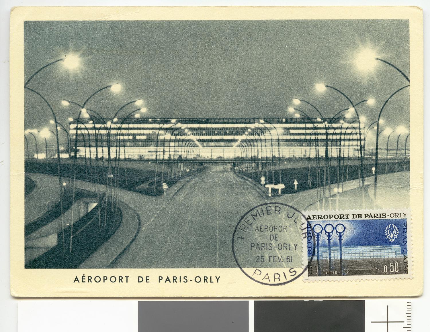 25/02/1961, Carte postale premier jour du timbre crée pour célébrer l'inauguration des Installations Terminales ; 25/02/1961, Carte postale premier jour du timbre crée pour célébrer l'inauguration des Installations Terminales