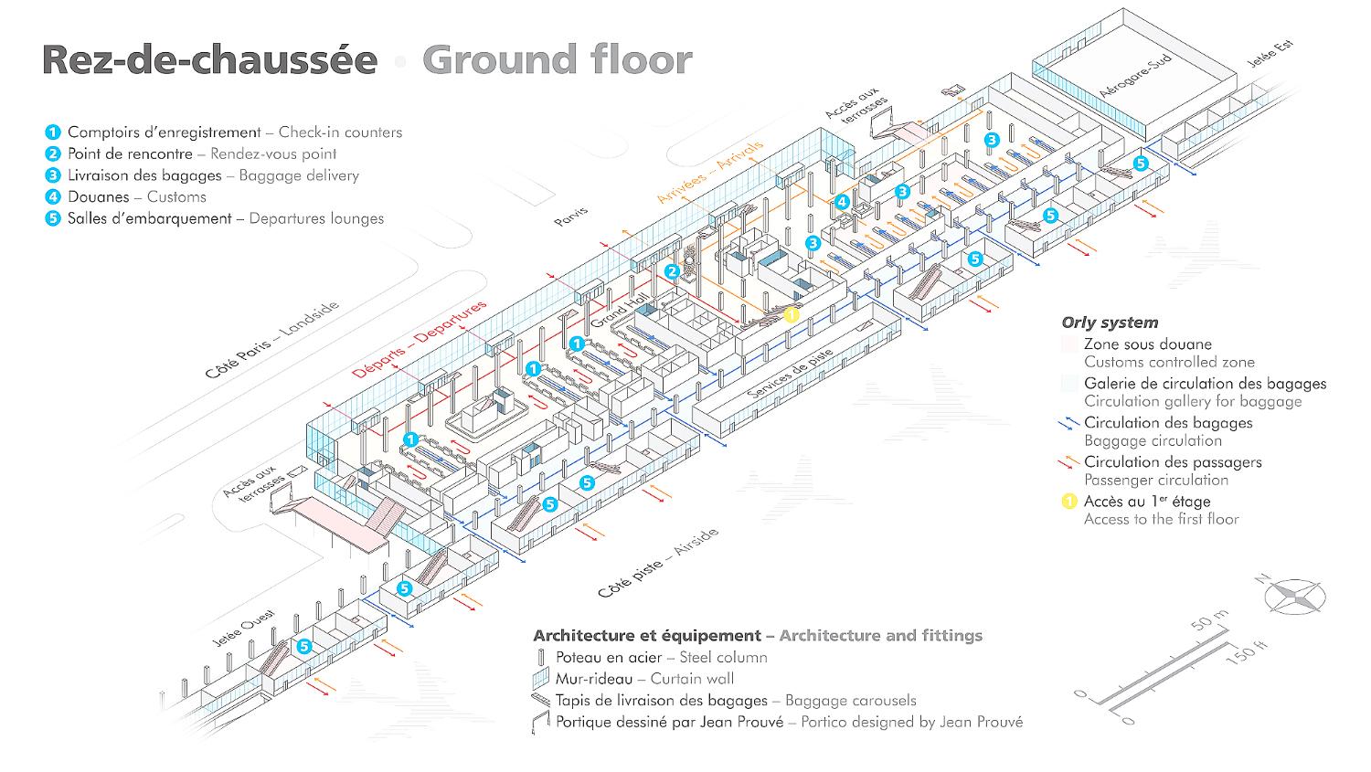 Plan du rez-de-chaussée dans les années 1960.