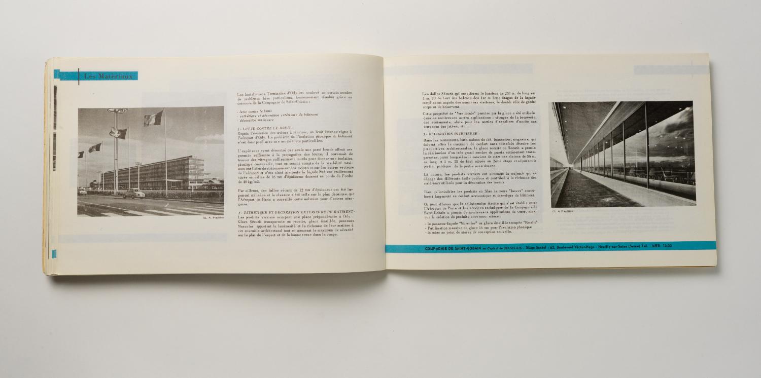 Les matériaux, "Installations Terminales Orly", brochure éditée par l'Aéroport de Paris, 1961.