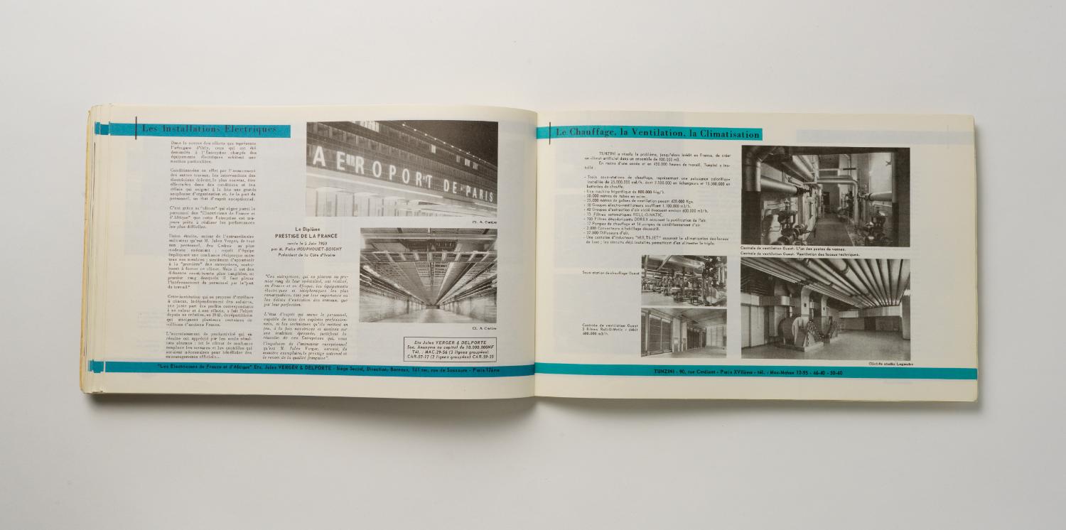 Les installations électriques, Le chauffage, la ventilation, la climatisation, "Installations Terminales Orly", brochure éditée par l'Aéroport de Paris, 1961.