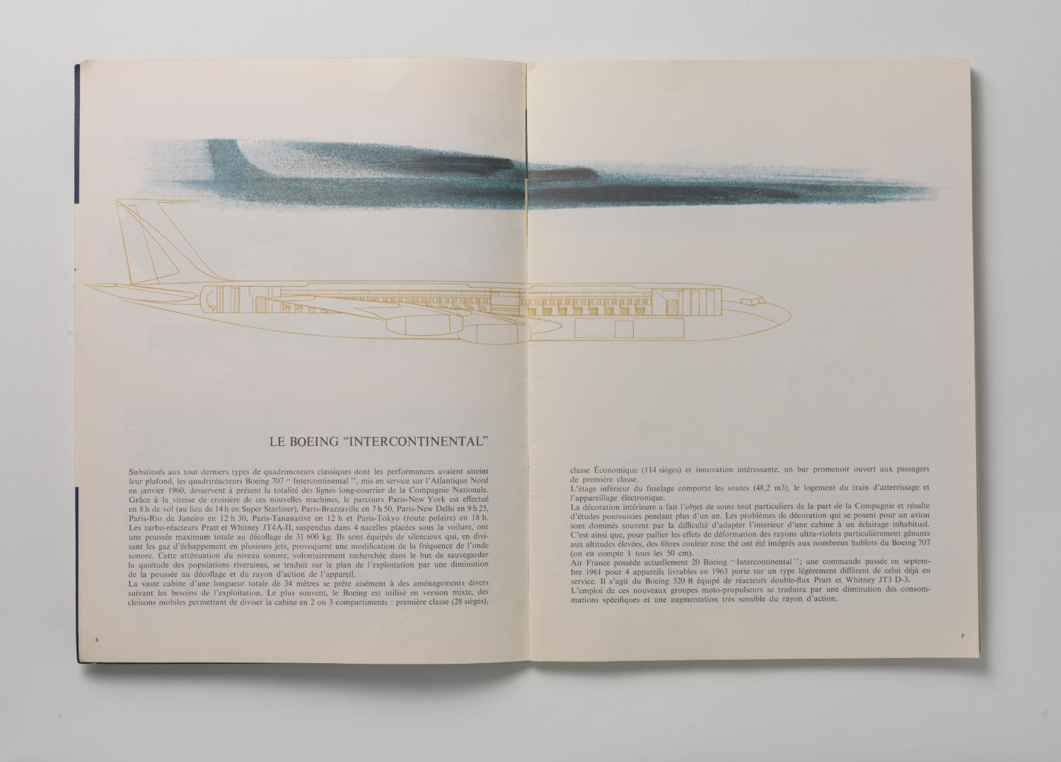 Le Boeing "Intercontinental", illustration de Roger Excoffon, "Air France 1962", rapport d’activité.