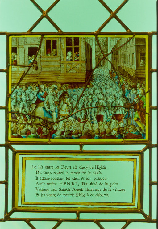 Verrière figurée : Henri IV se rend à Notre-Dame de Paris