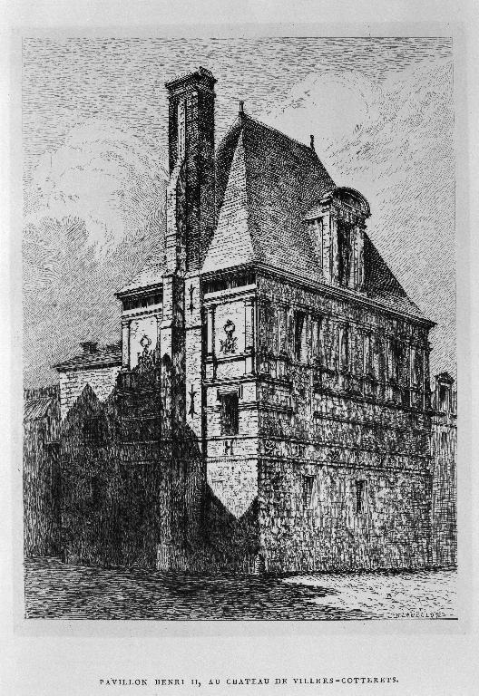 Gravure de Dieudonné Lancelot, représentant le "pavillon Henri II" du château, publiée en 1879 dans l'ouvrage de Léon Palustre consacré à la Renaissance en France (Laon, musée d'Art et d'Archéologie : 989. 20).