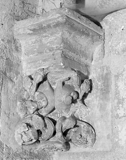 Culot d'angle : lézard mangeant des baies: